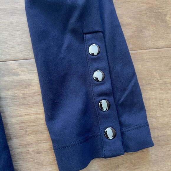 Chico’s Tunic Size 1 (M) Navy Blue Ponte Faux Suede Button Sleeves - Picture 3 of 9